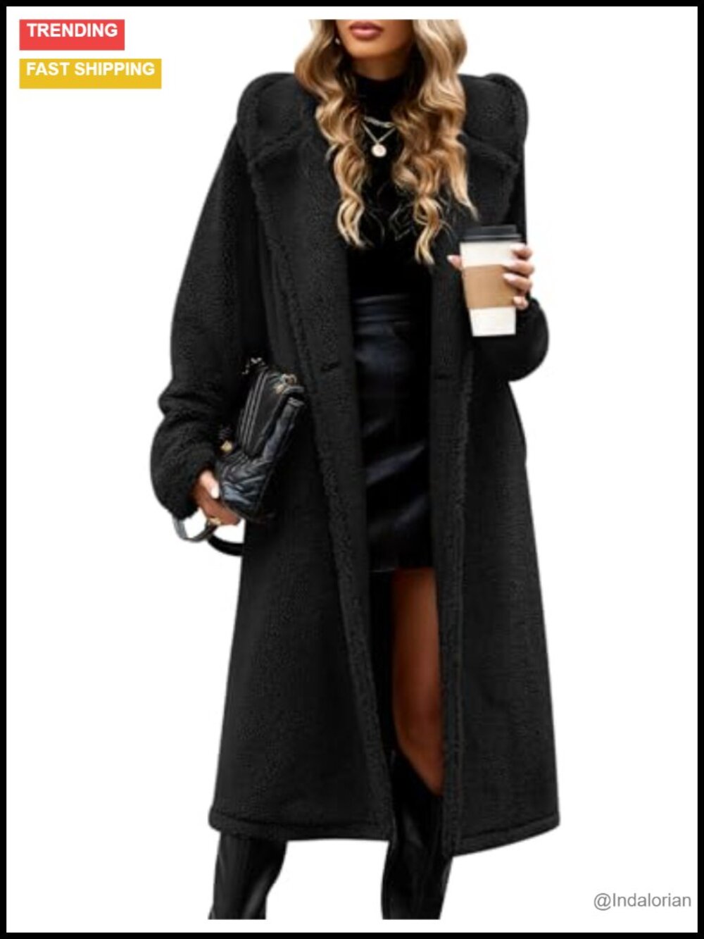 Women's Fuzzy Fleece Hooded Coat Winter Oversize Long Cardigan Jacket with